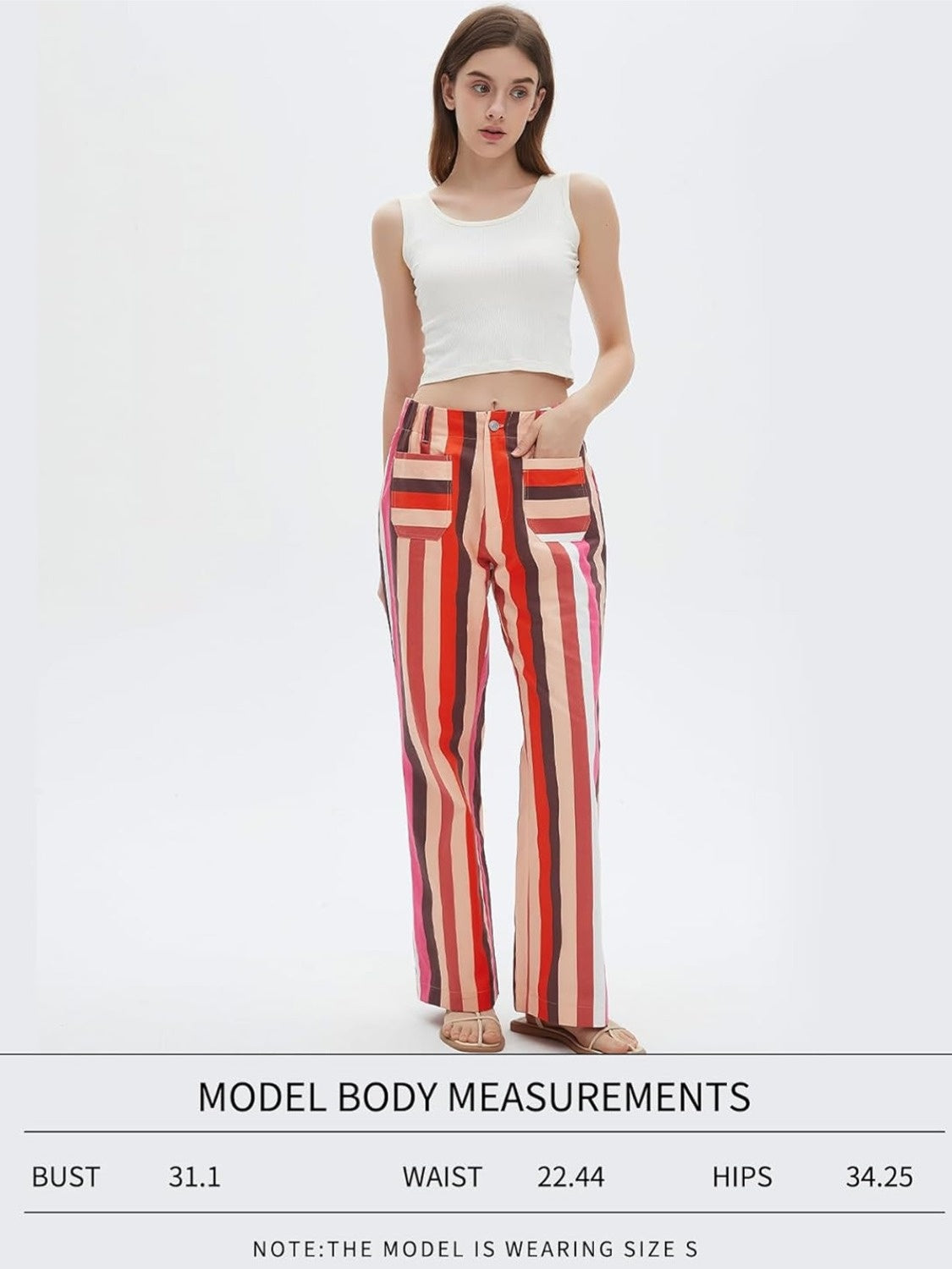 LifeShe Straight Striped High Waist Jeans