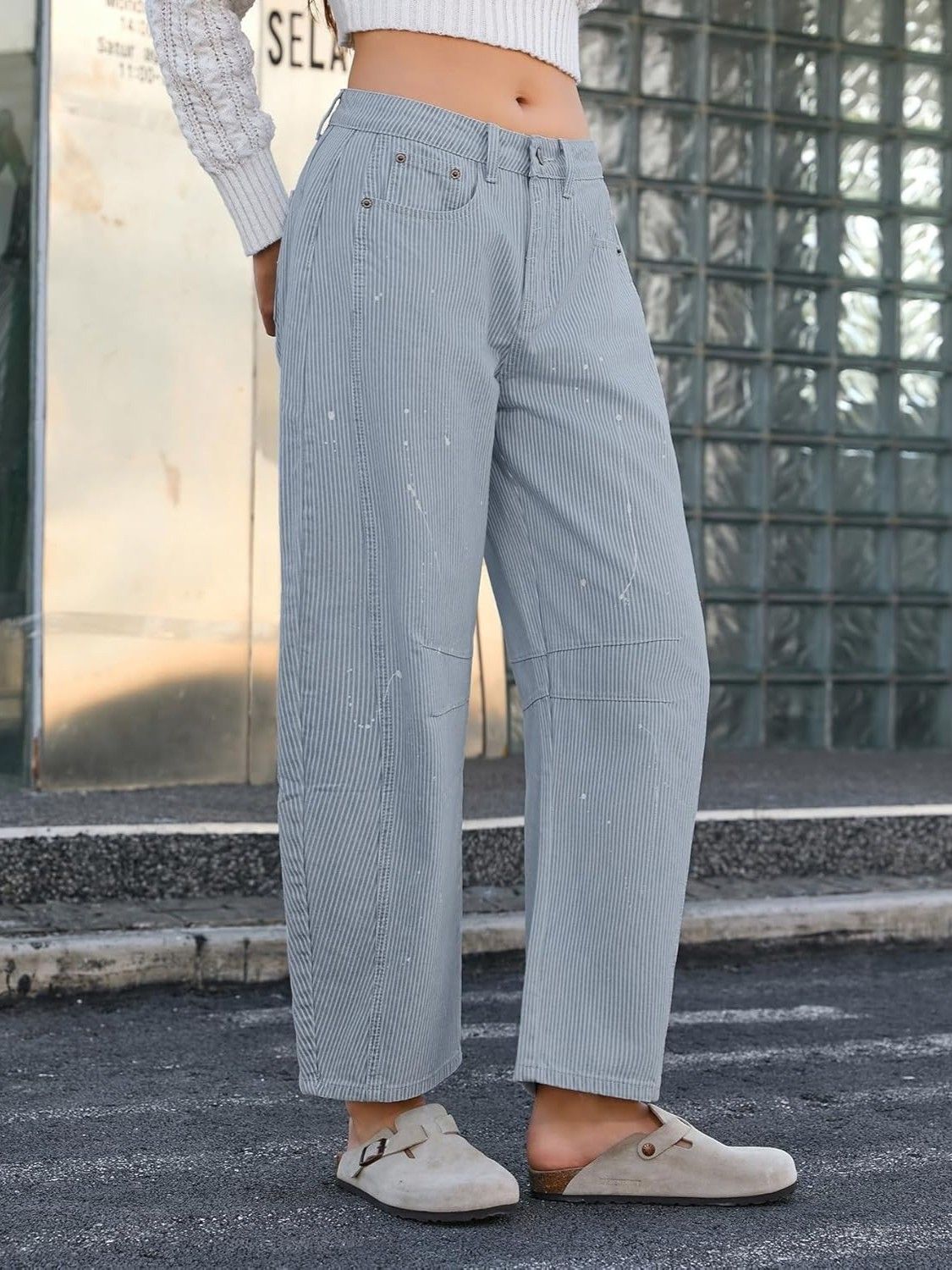 Kedera Striped Casual Wide Leg Jeans