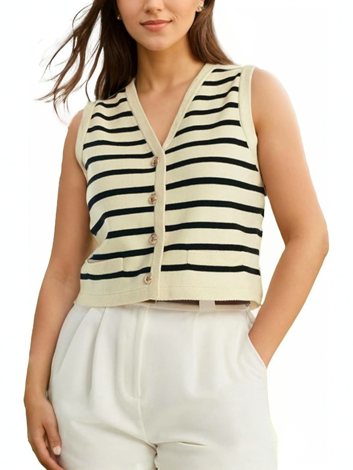 Kedera V Neck Striped Knit Sweater Vest