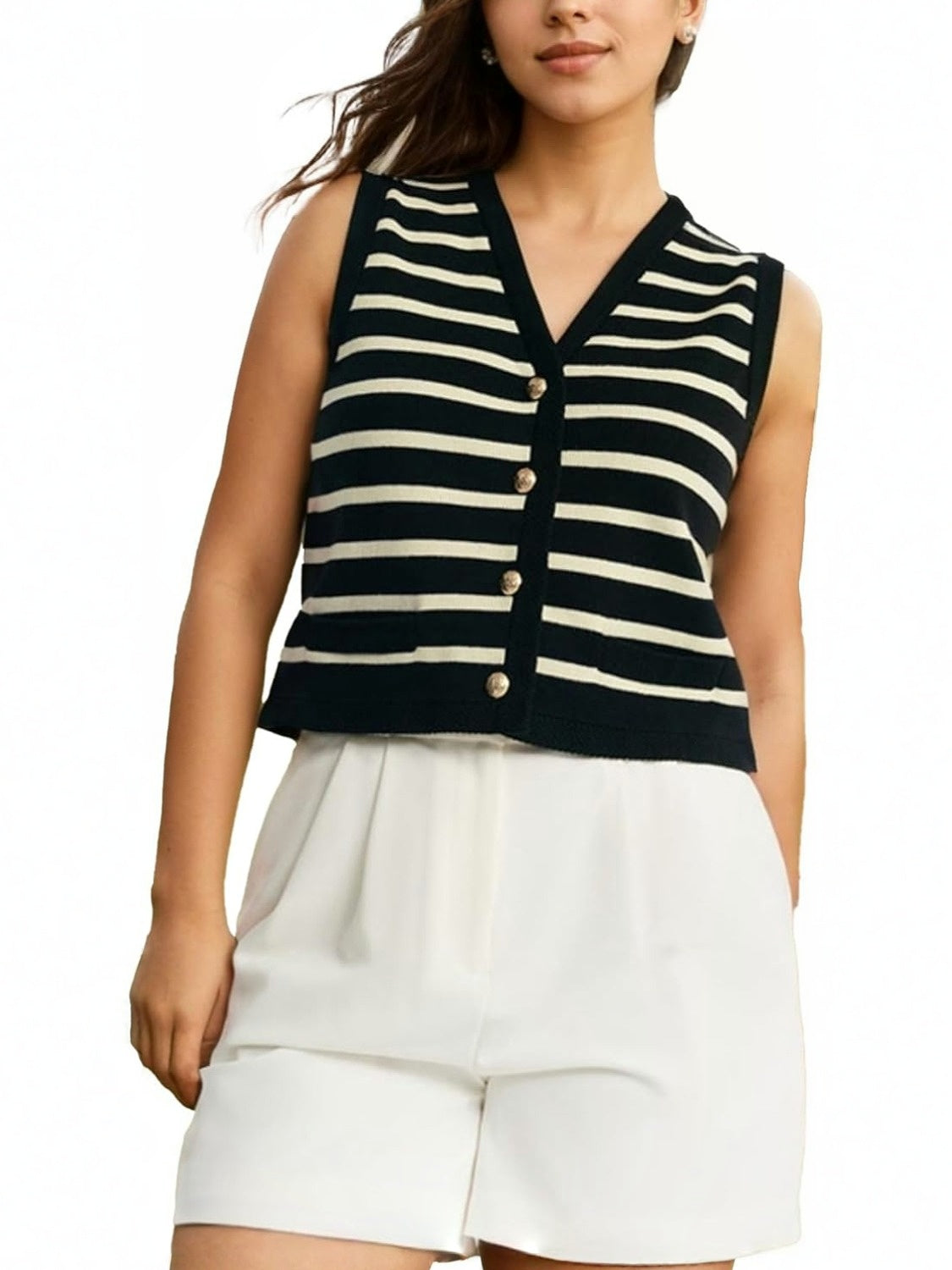 Kedera V Neck Striped Knit Sweater Vest