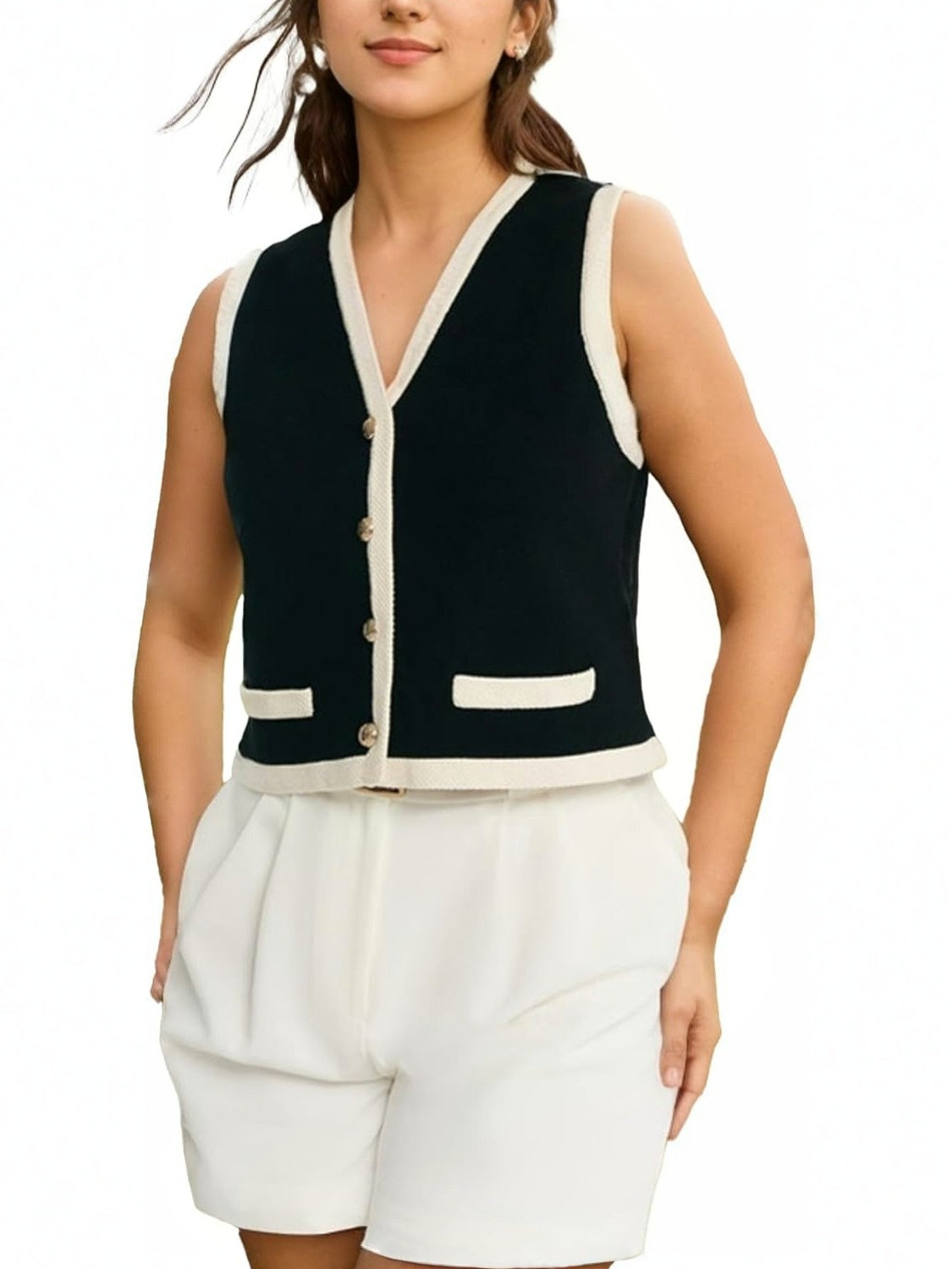 Kedera V Neck Striped Knit Sweater Vest