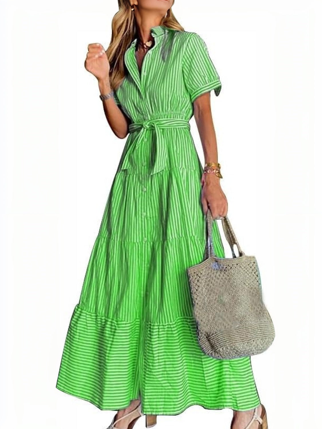Ladyful Striped Babydoll Sundress With Belt