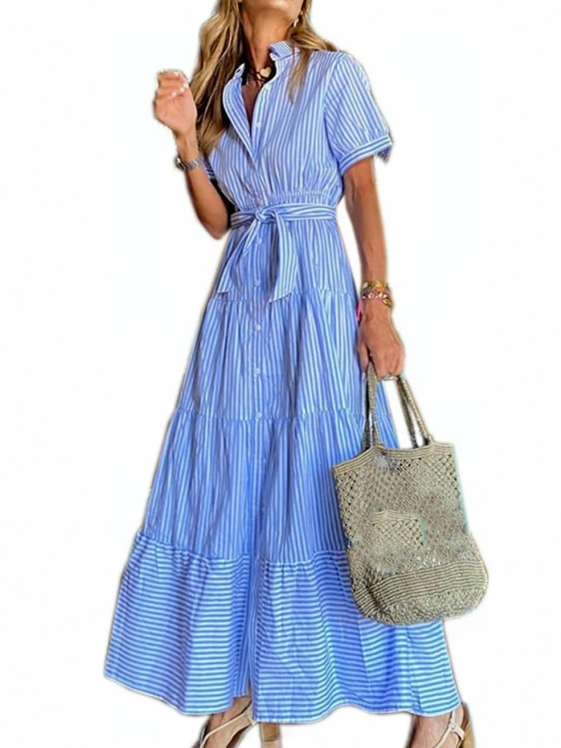 Ladyful Striped Babydoll Sundress With Belt