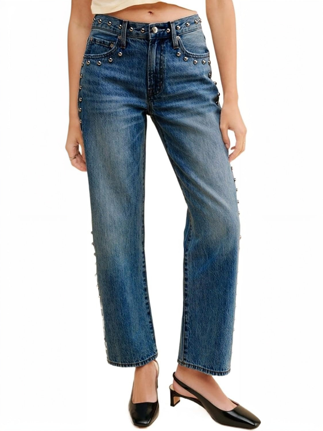 D-Sun Studded Mid Rise Straight Jeans