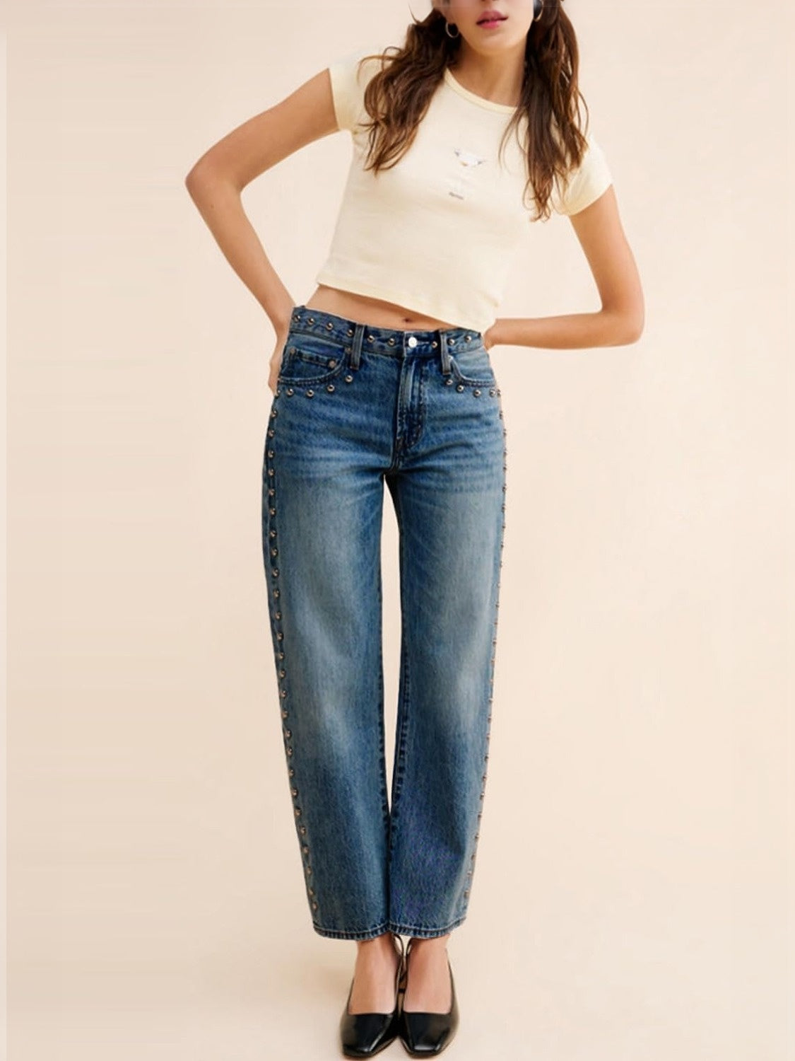 D-Sun Studded Mid Rise Straight Jeans