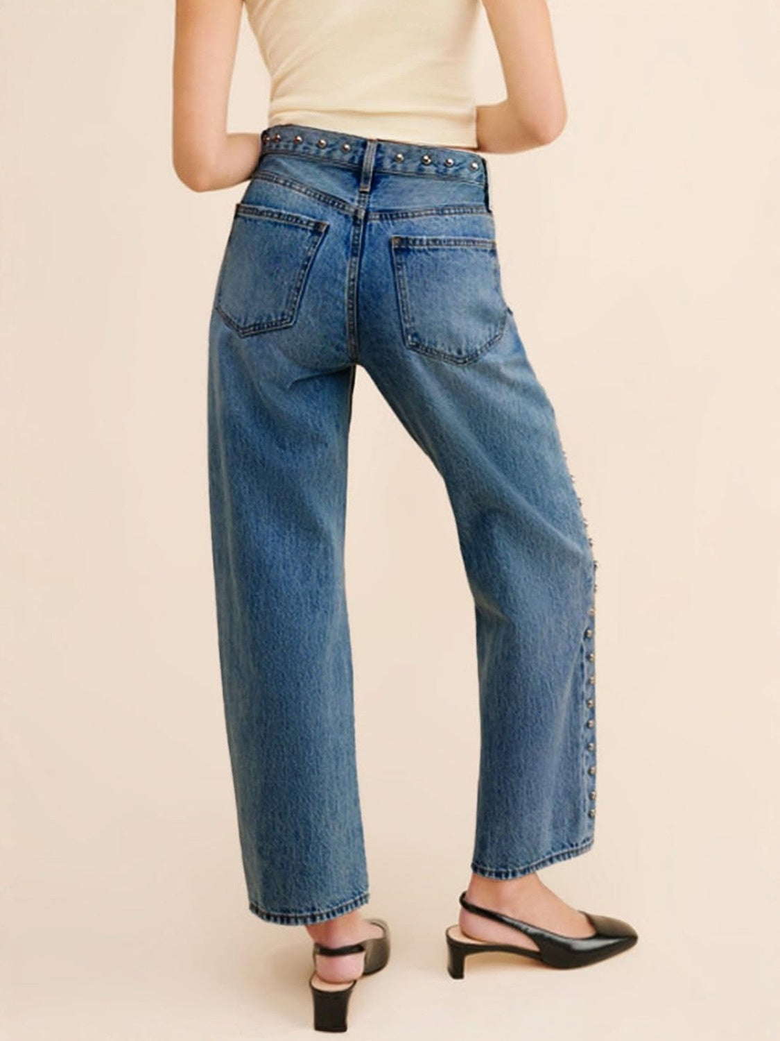 D-Sun Studded Mid Rise Straight Jeans