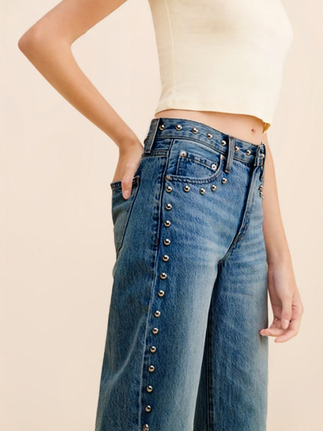 D-Sun Studded Mid Rise Straight Jeans
