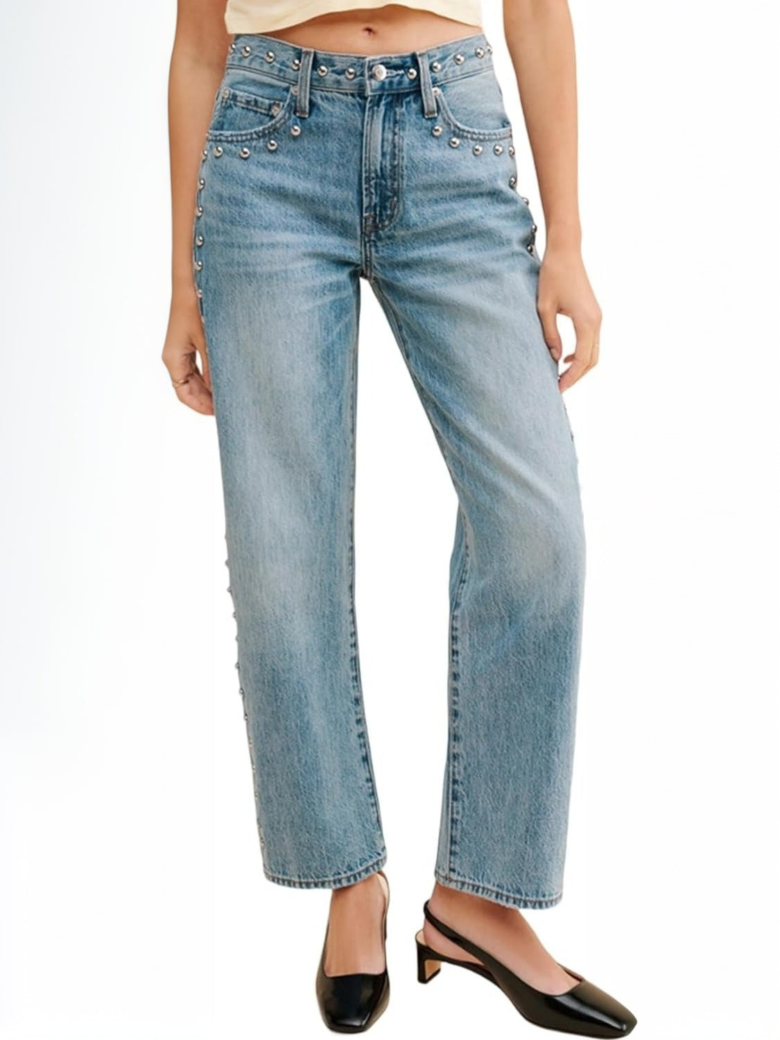 D-Sun Studded Mid Rise Straight Jeans