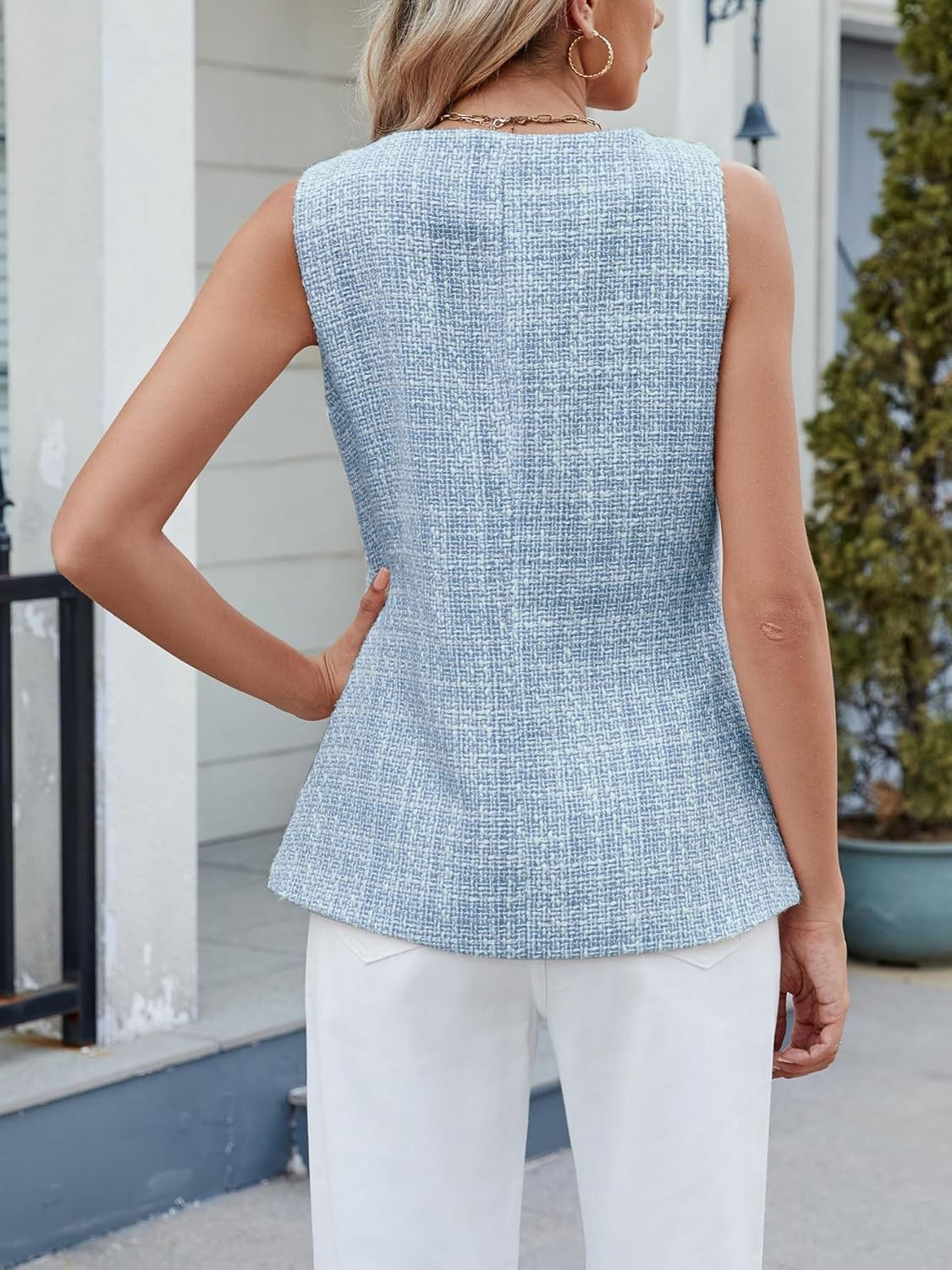 Kedera Chic Sleeveless Tweed Blazer Vest
