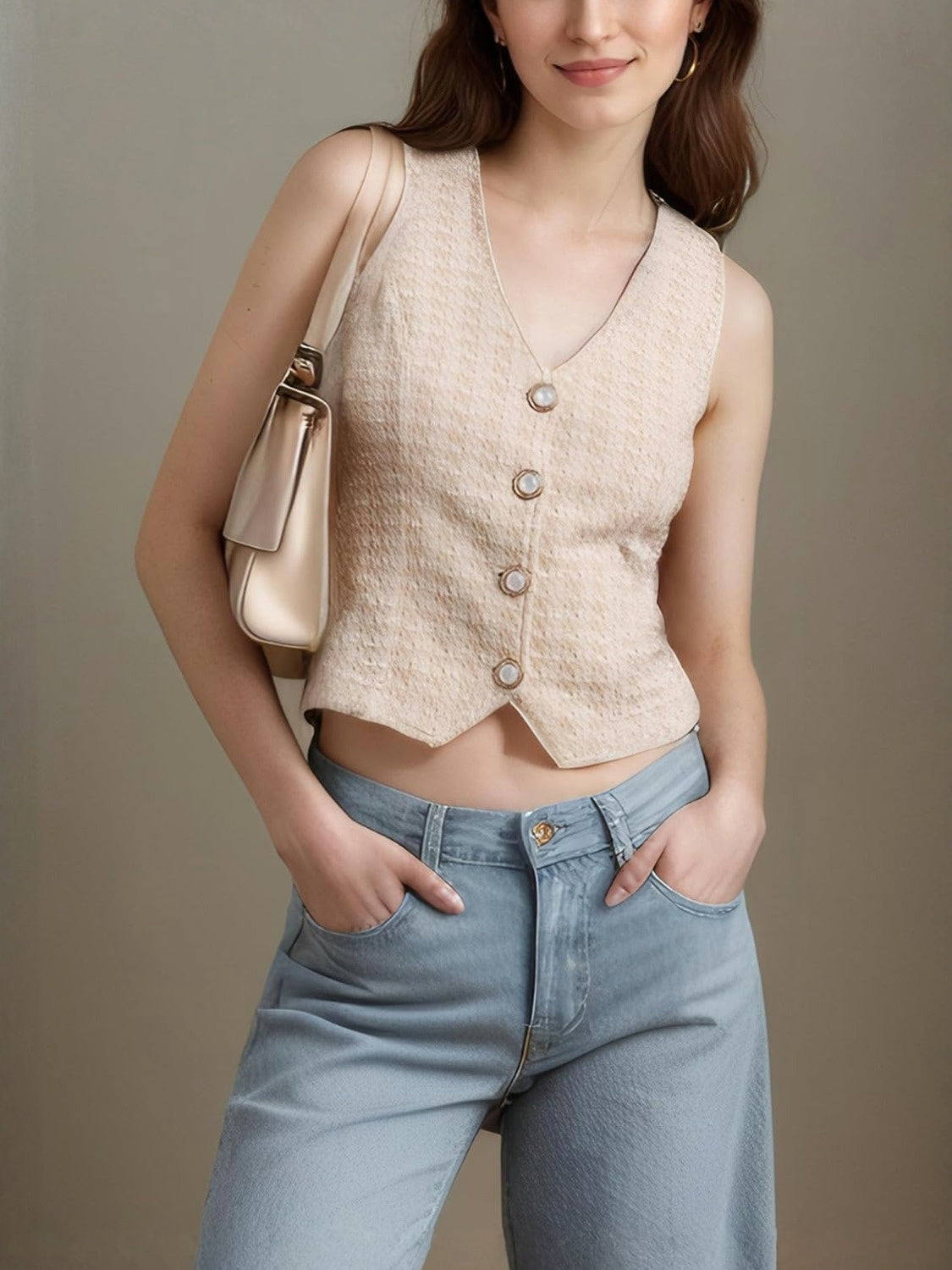 Kedera V Neck Tweed Crop Vest