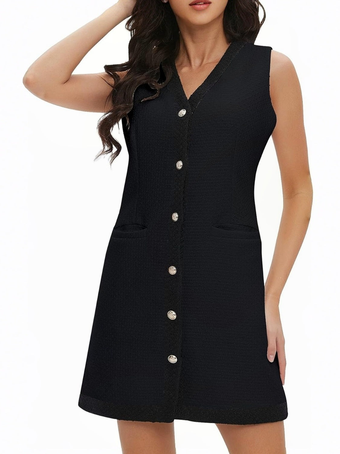 Ladyful Chic Sleeveless Tweed Mini Dress
