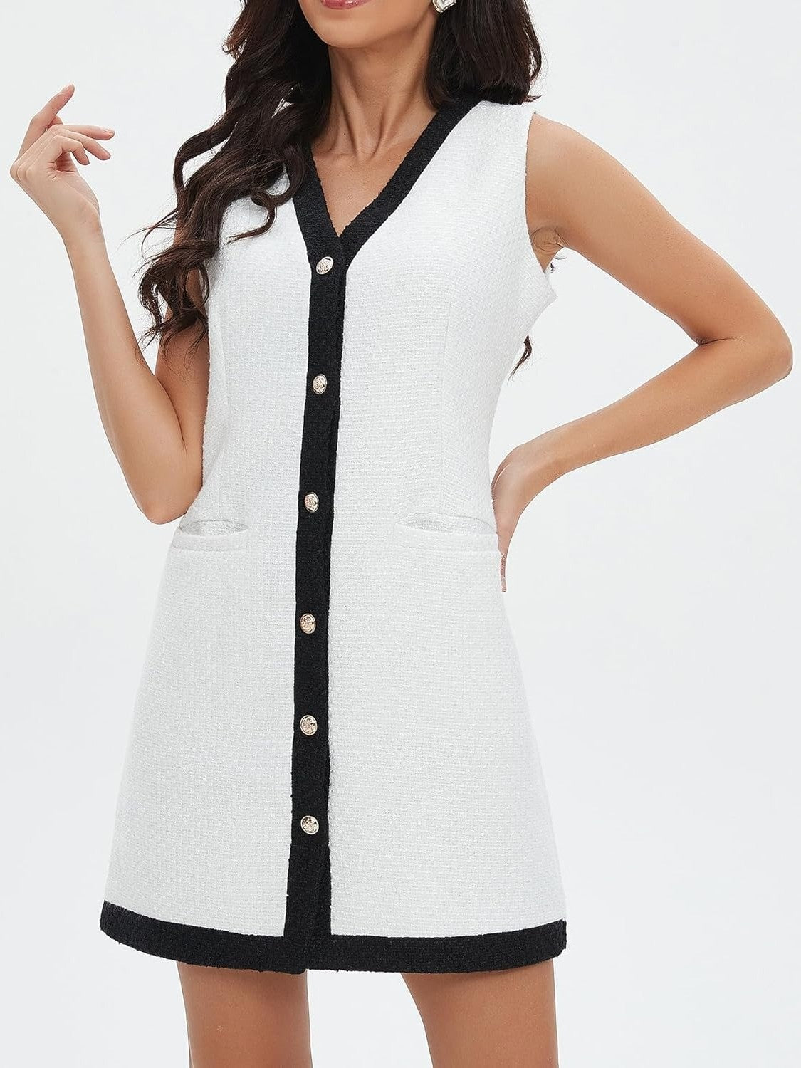 Ladyful Chic Sleeveless Tweed Mini Dress