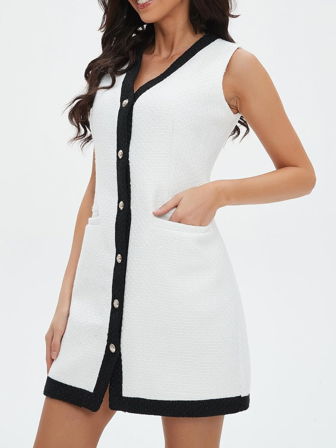 Ladyful Chic Sleeveless Tweed Mini Dress