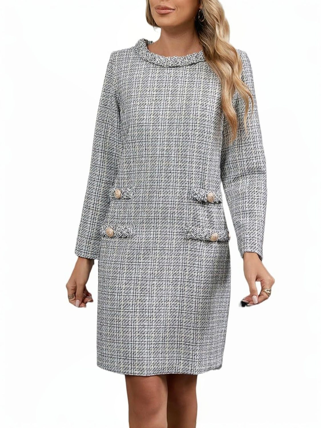 Lifeshe Elegant Tweed Short Dress For Work And Party