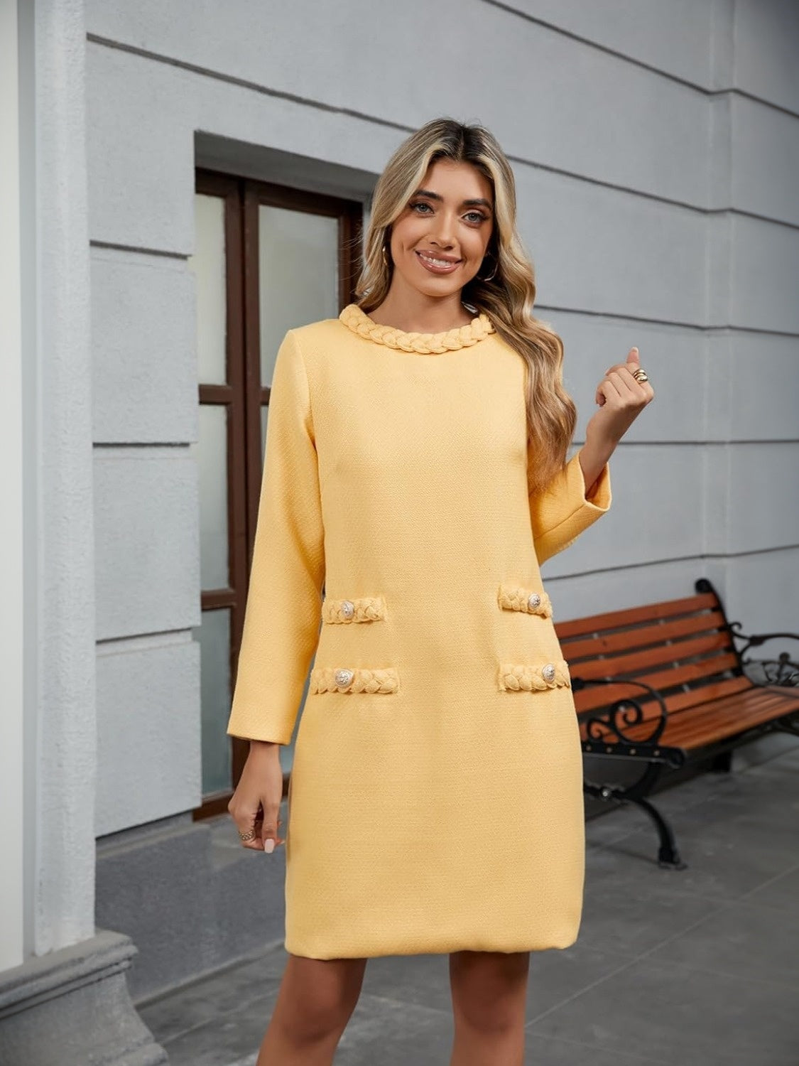 Lifeshe Elegant Tweed Short Dress For Work And Party