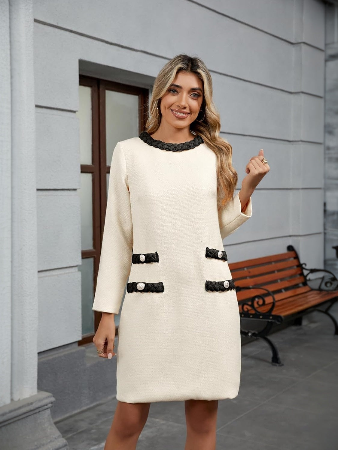 Lifeshe Elegant Tweed Short Dress For Work And Party