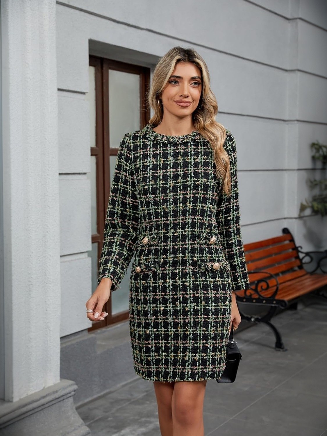 Lifeshe Elegant Tweed Short Dress For Work And Party