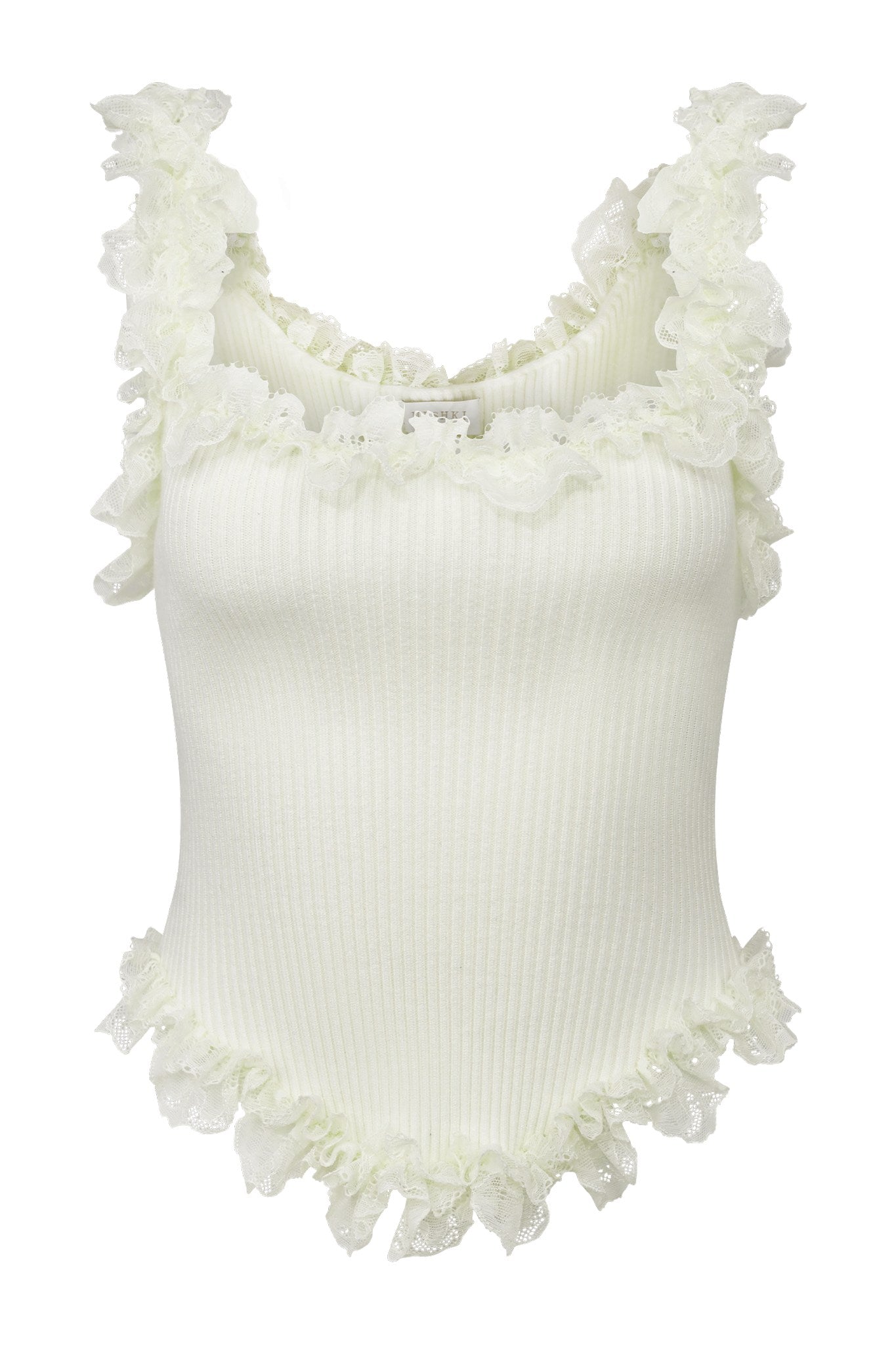 Ezabutus Romantic Ruffle Lace Trim Two-Piece Set – Knit Cami Top & Mini Skort