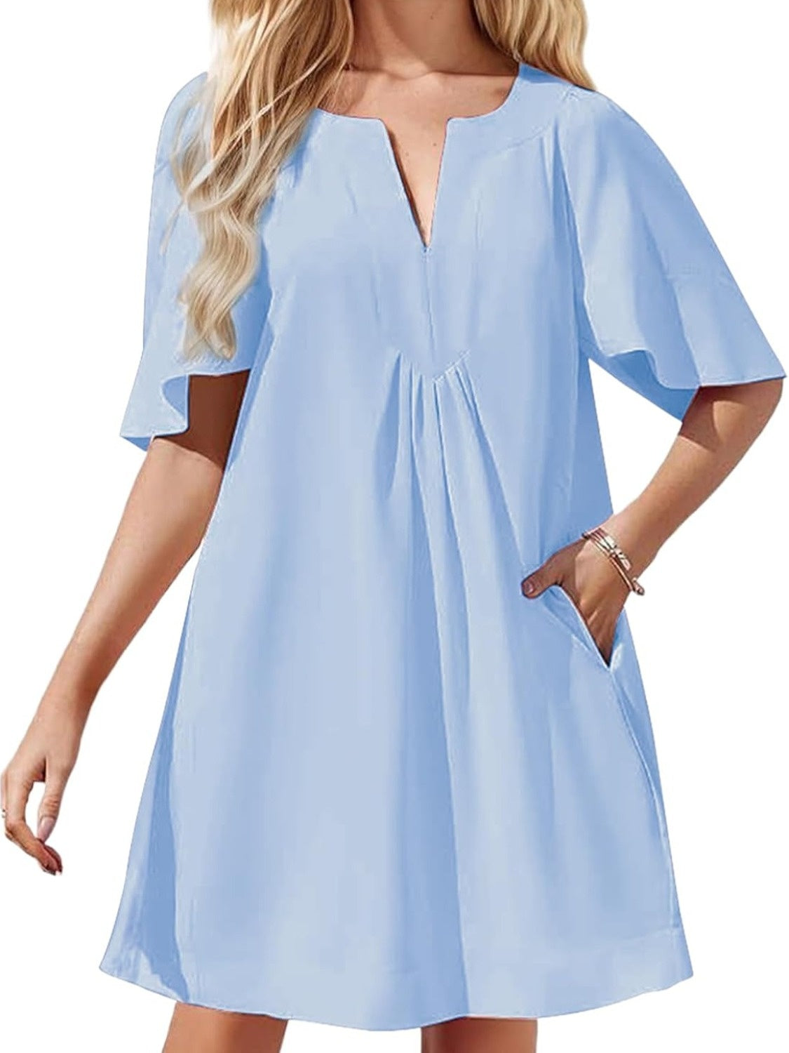 Kedera Loose Fit Flutter Sleeve V Neck Mini Dress