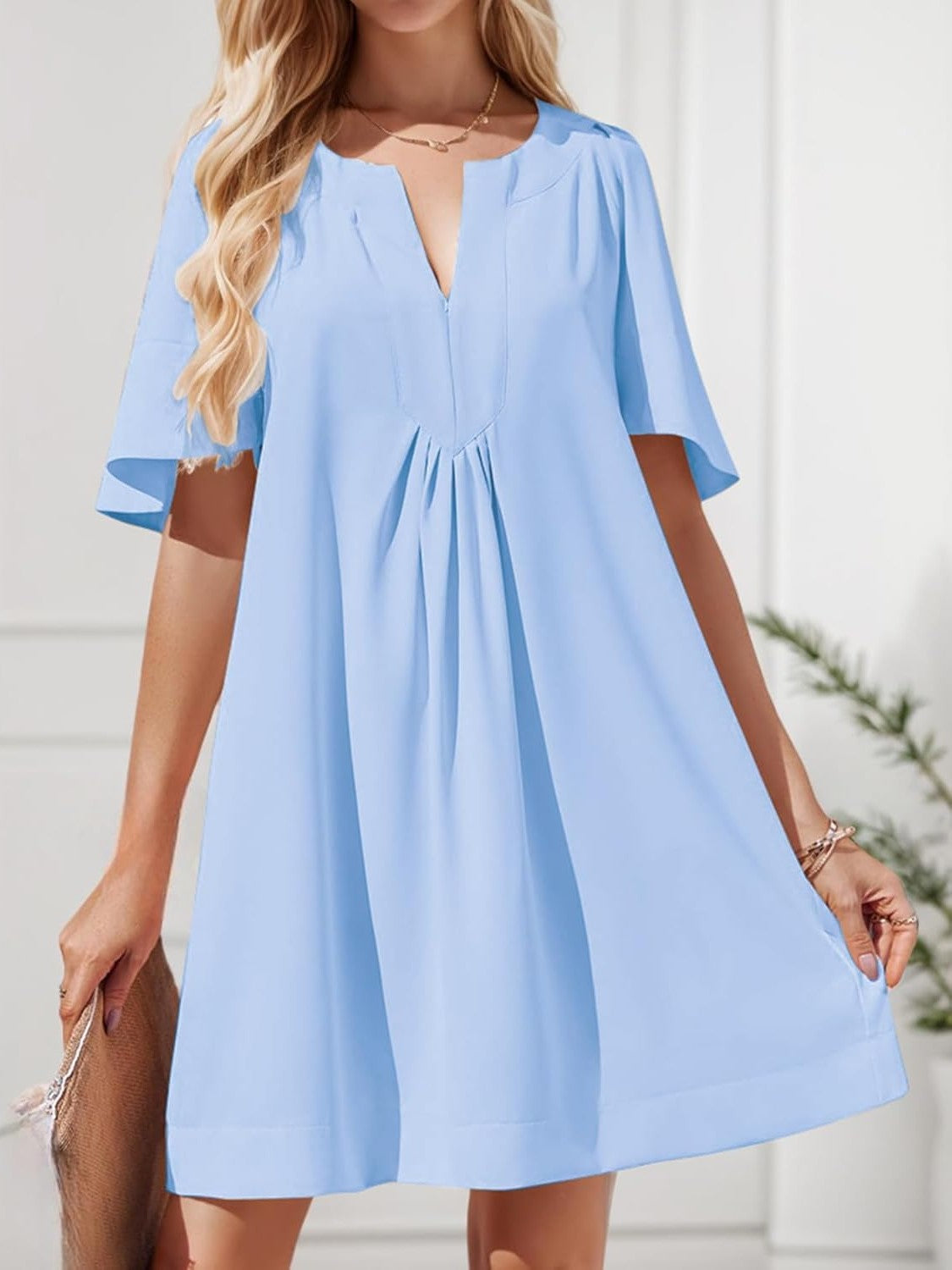 Kedera Loose Fit Flutter Sleeve V Neck Mini Dress