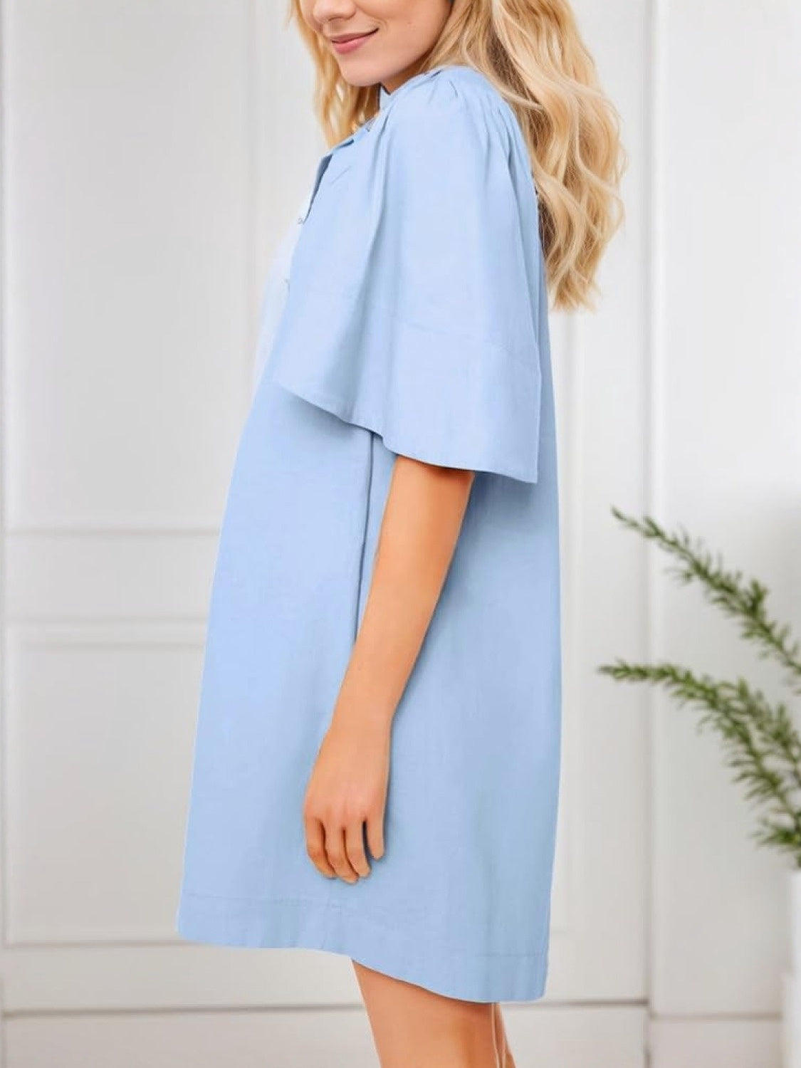 Kedera Loose Fit Flutter Sleeve V Neck Mini Dress