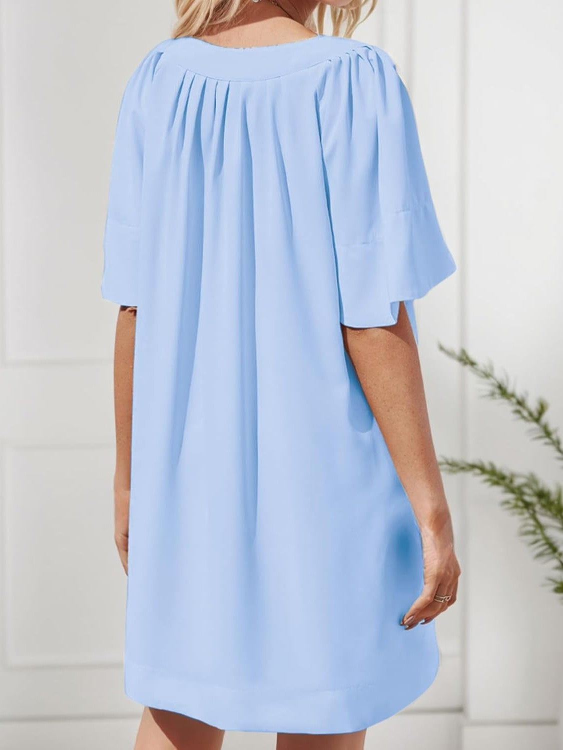 Kedera Loose Fit Flutter Sleeve V Neck Mini Dress