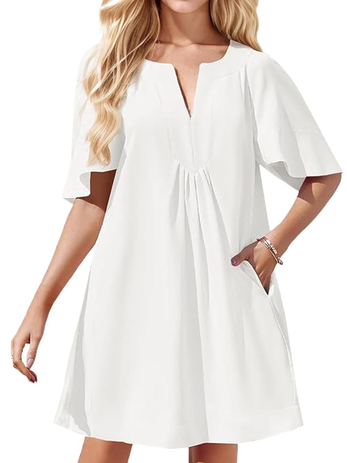 Kedera Loose Fit Flutter Sleeve V Neck Mini Dress