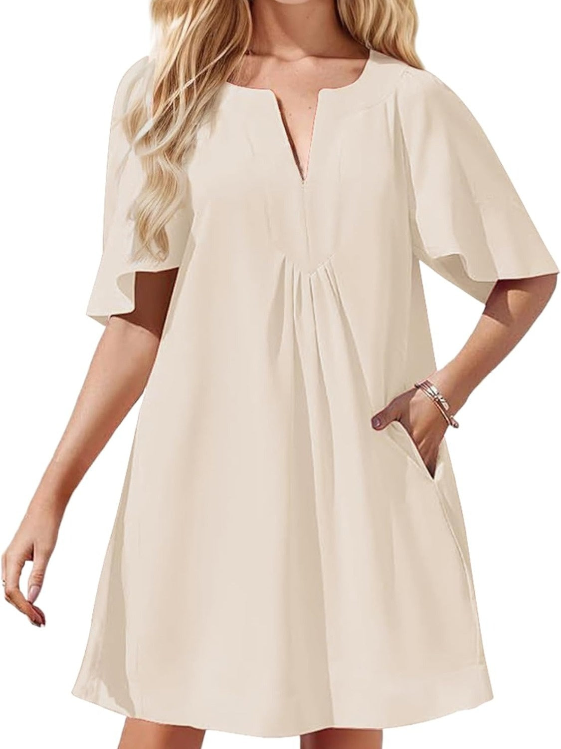 Kedera Loose Fit Flutter Sleeve V Neck Mini Dress