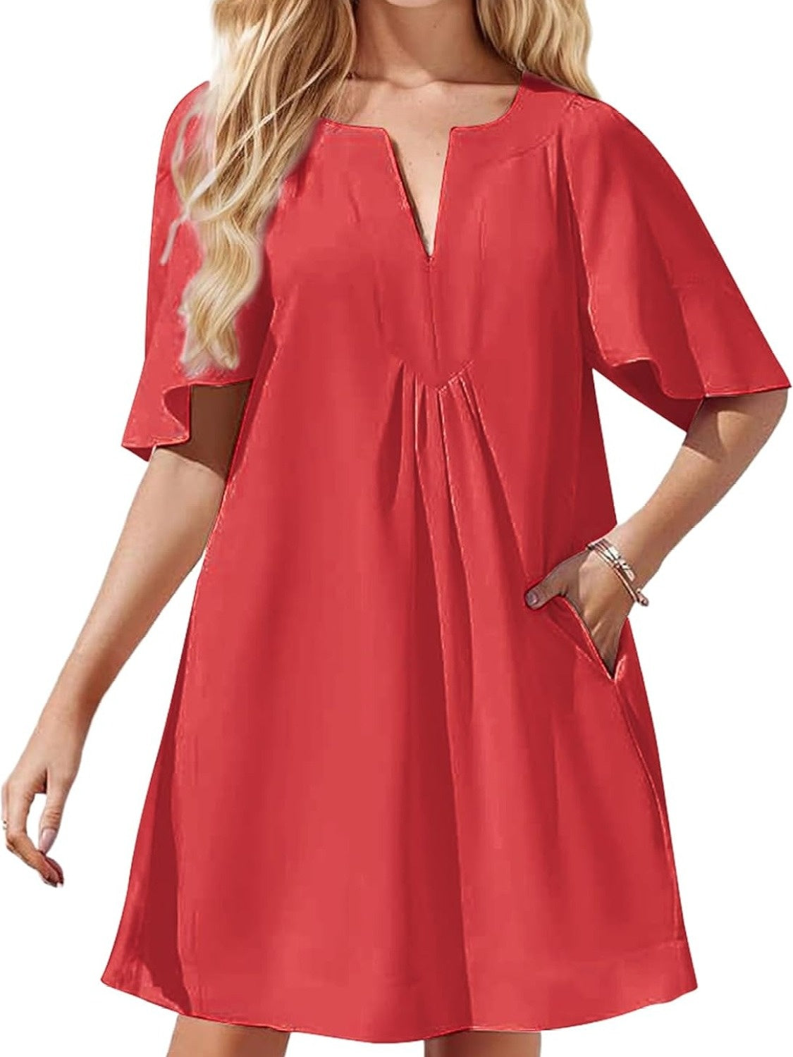 Kedera Loose Fit Flutter Sleeve V Neck Mini Dress