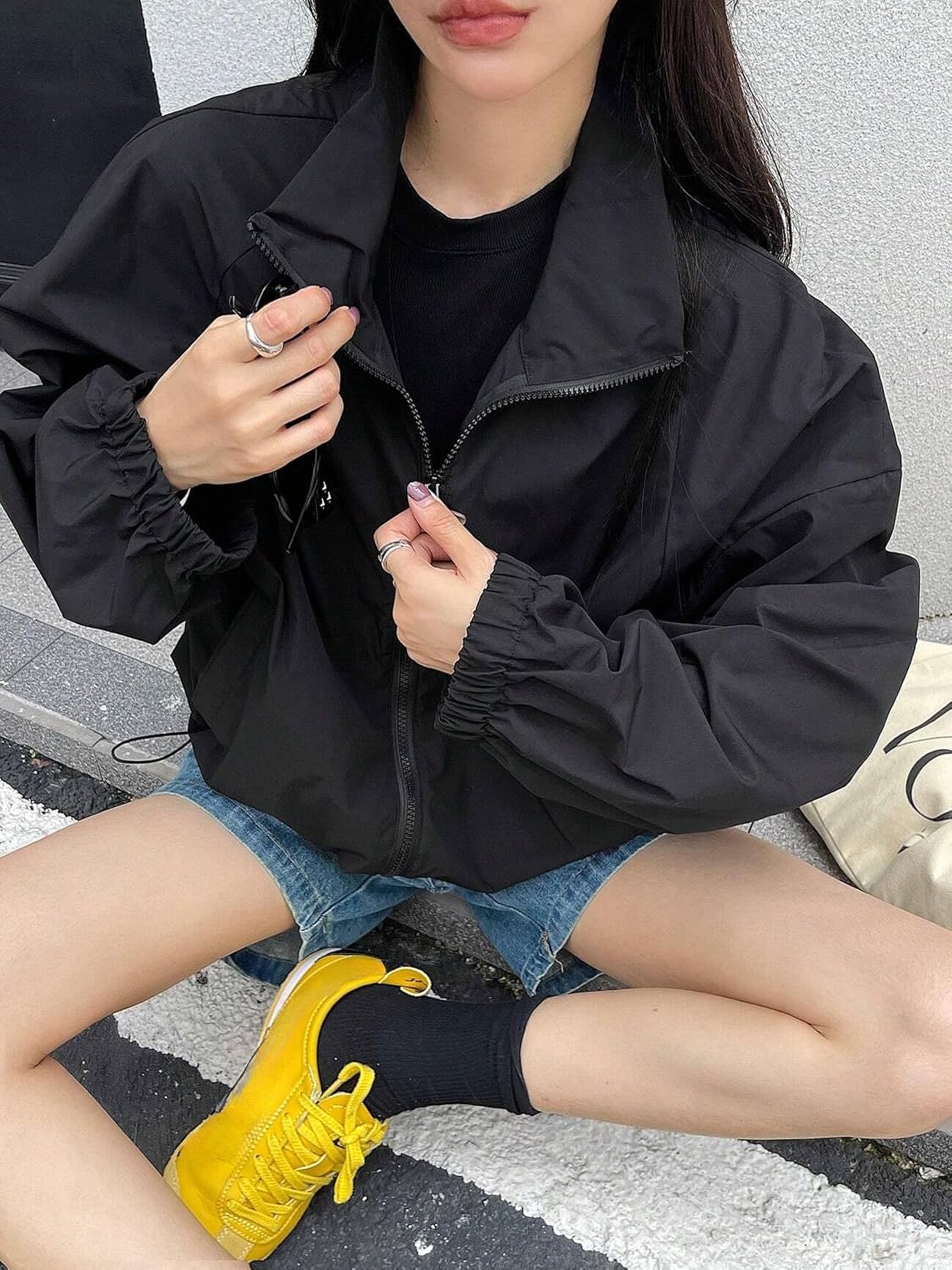 Yexpine Y2K Zip Up Windbreaker Jacket
