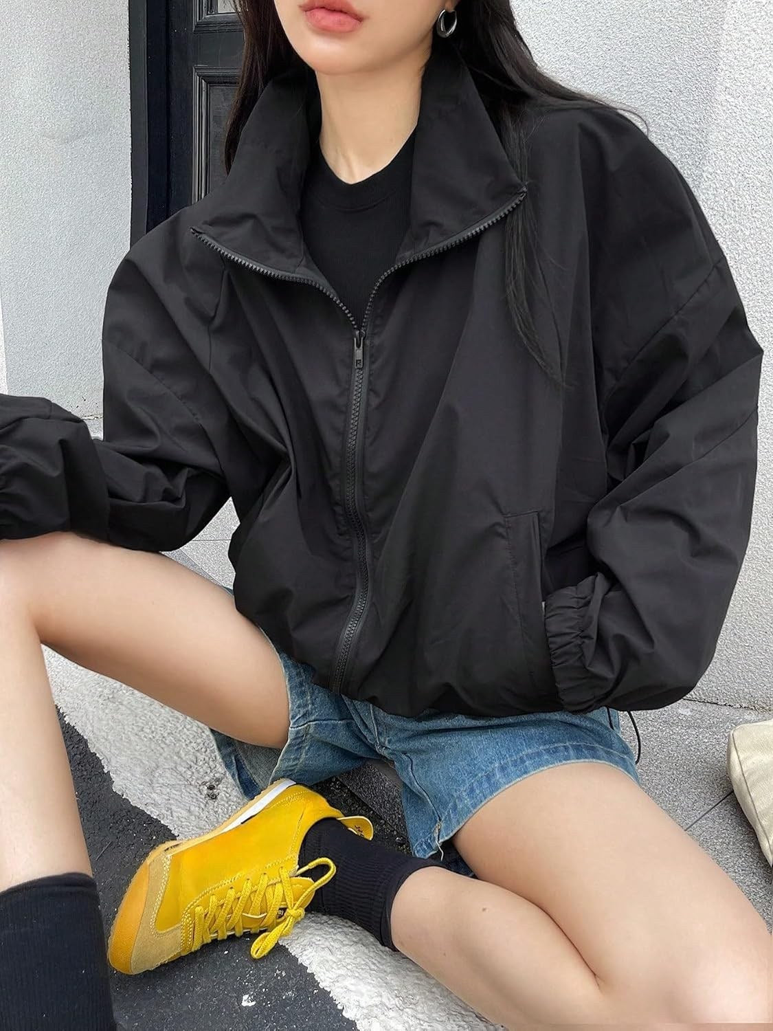 Yexpine Y2K Zip Up Windbreaker Jacket