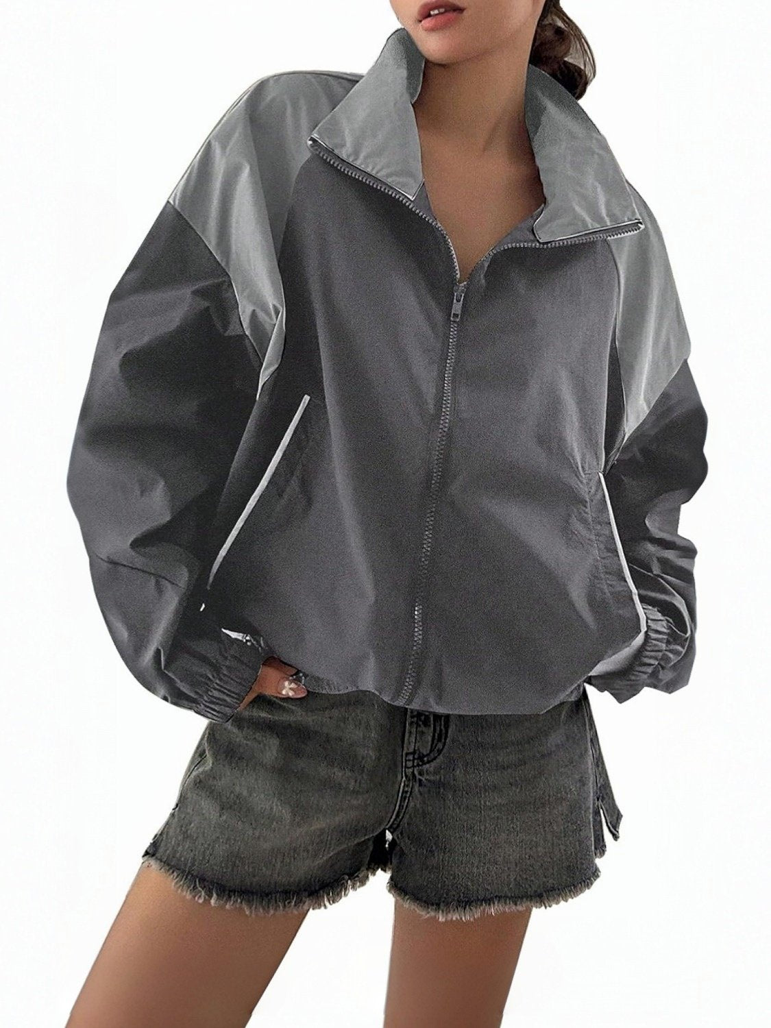 Yexpine Y2K Zip Up Windbreaker Jacket