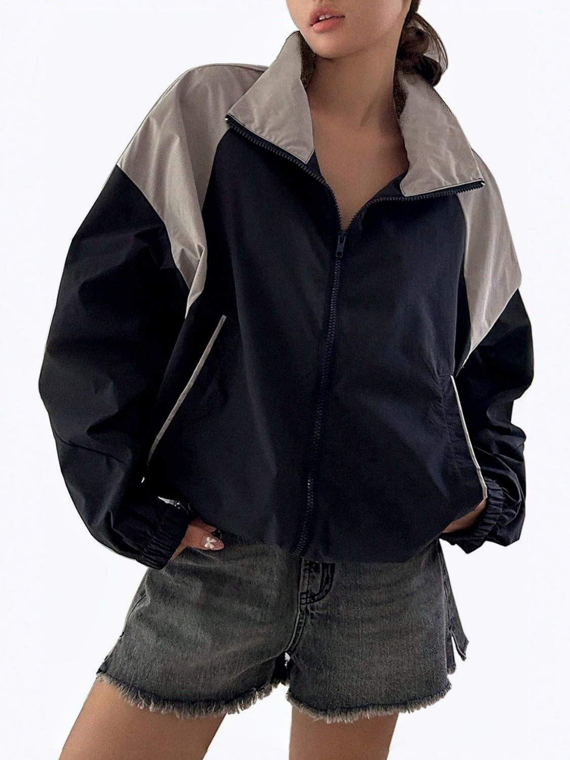 Yexpine Y2K Zip Up Windbreaker Jacket