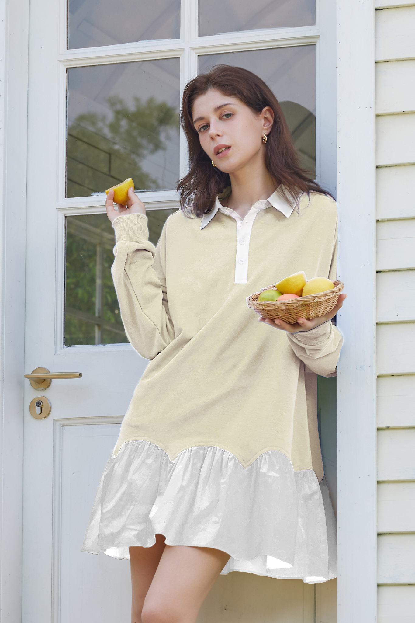 Oversized Sweatshirt With Ruffle Hem