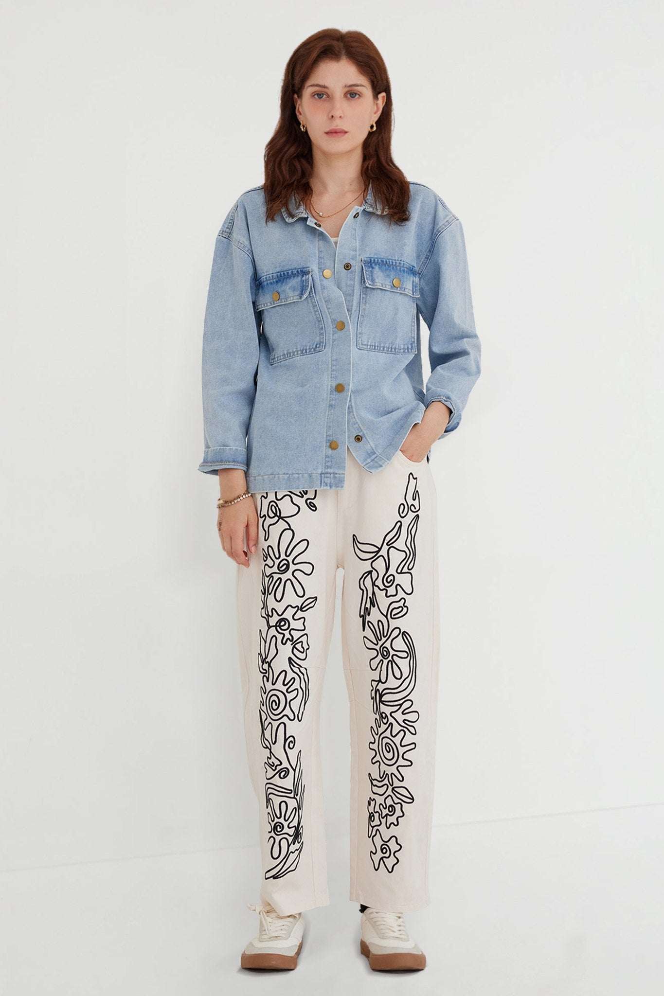 Mid-Rise Embroidered Straight Leg Jeans