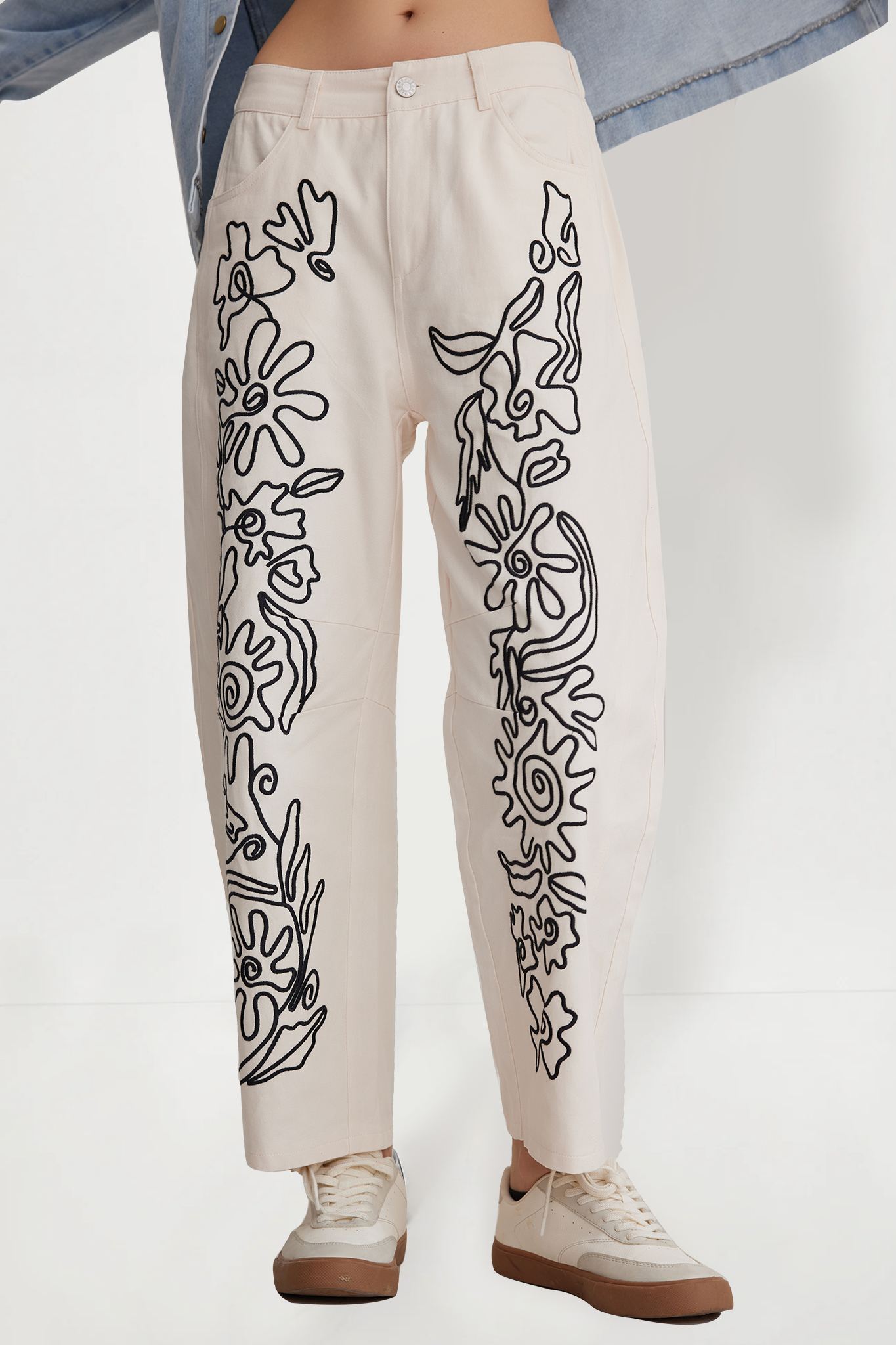 Mid-Rise Embroidered Straight Leg Jeans