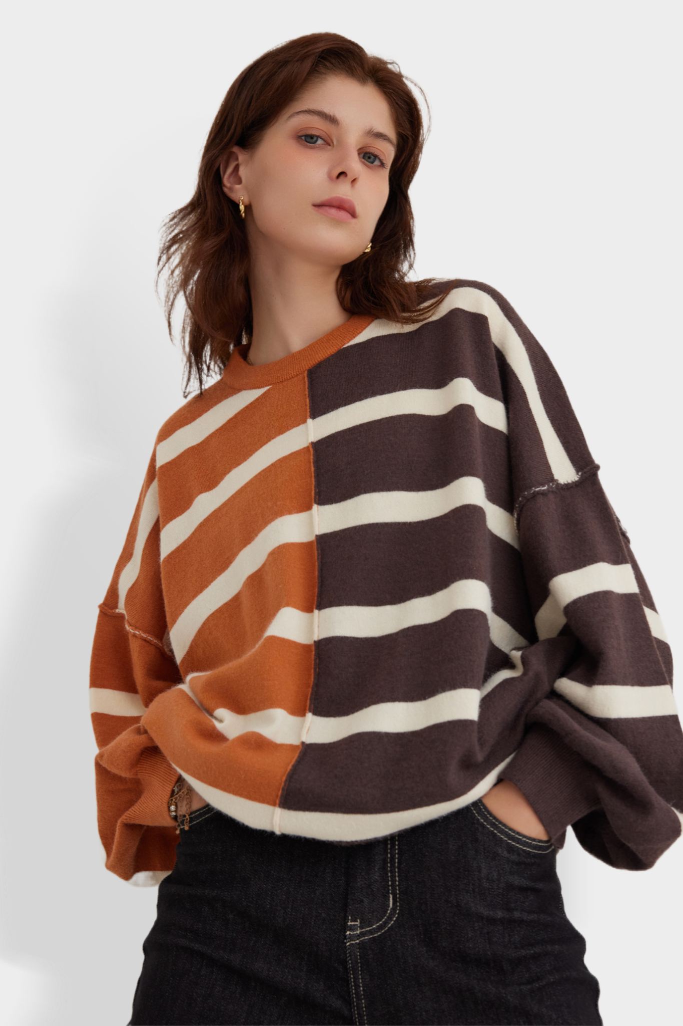 Oversized Striped Sweater Fall Casual Tops