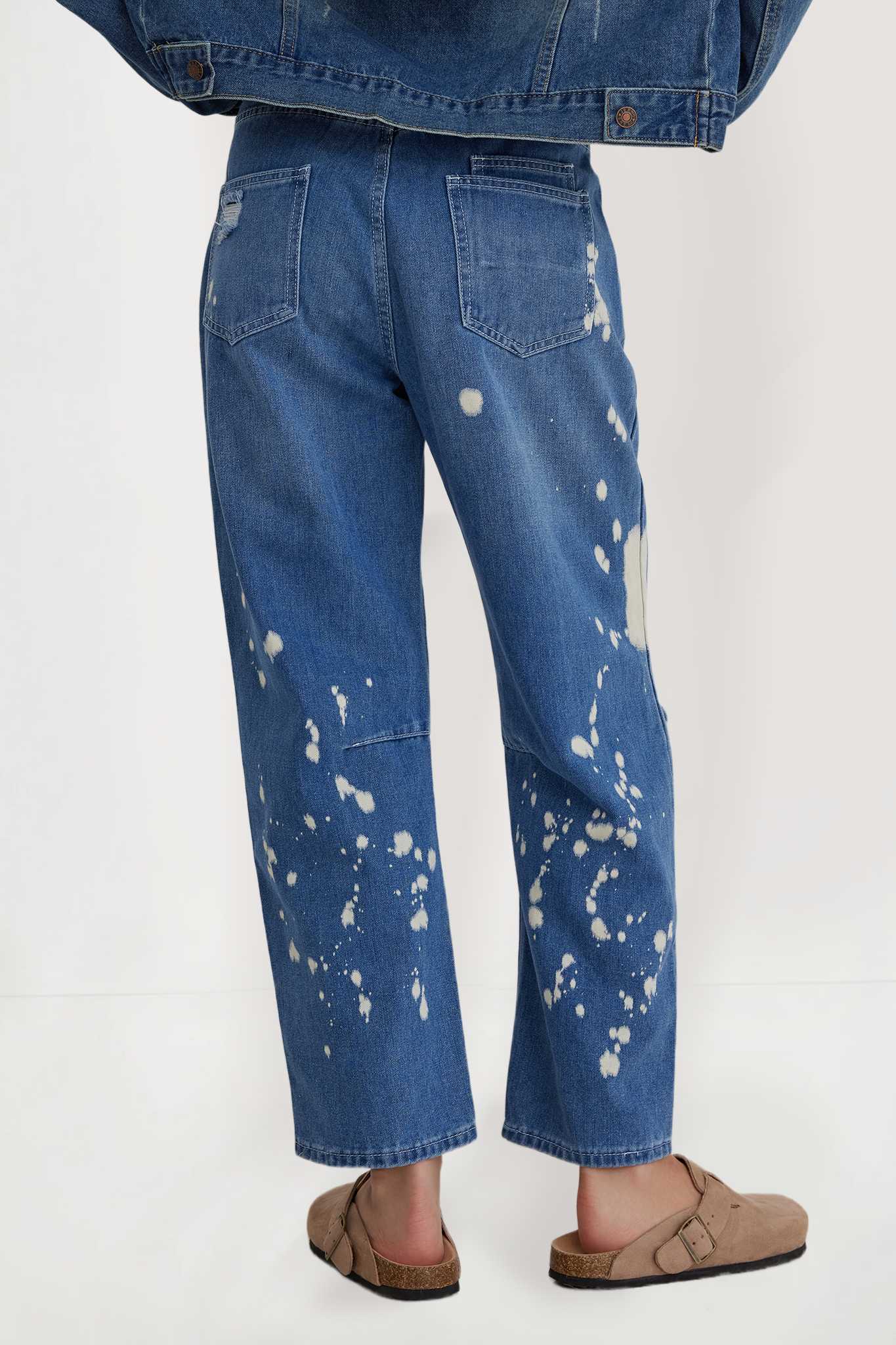 Mid-Rise Drawstring Wide Leg Denim Jeans