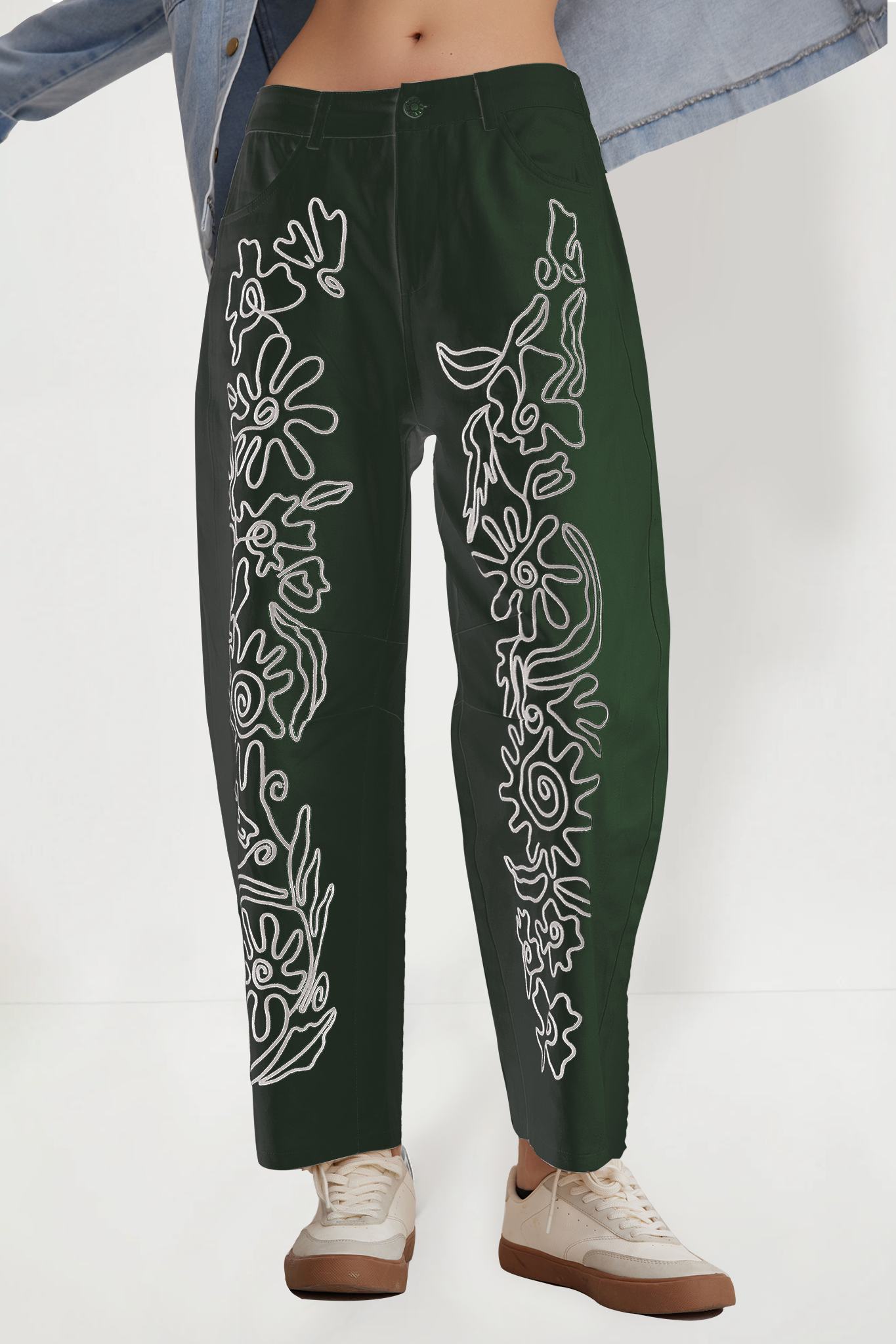 Mid-Rise Embroidered Straight Leg Jeans