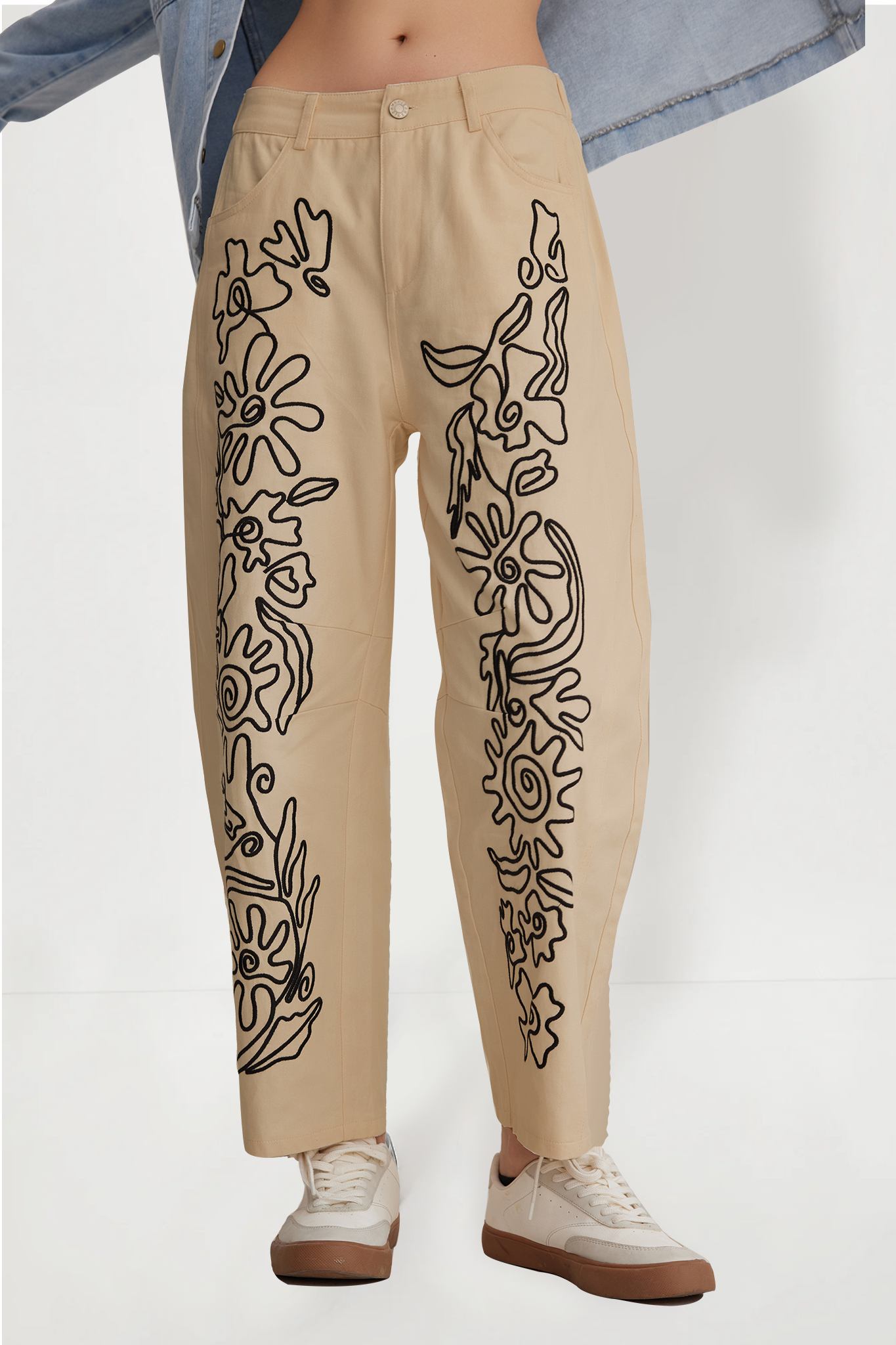 Mid-Rise Embroidered Straight Leg Jeans